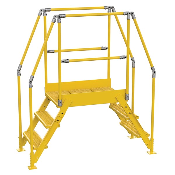3 Step Cross-Over Ladder 28"H x 26"W Yellow Powder Coat Steel